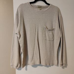 Eddie Bauer Cream Long Sleeve Waffle Knit Shirt Beige Small Petite